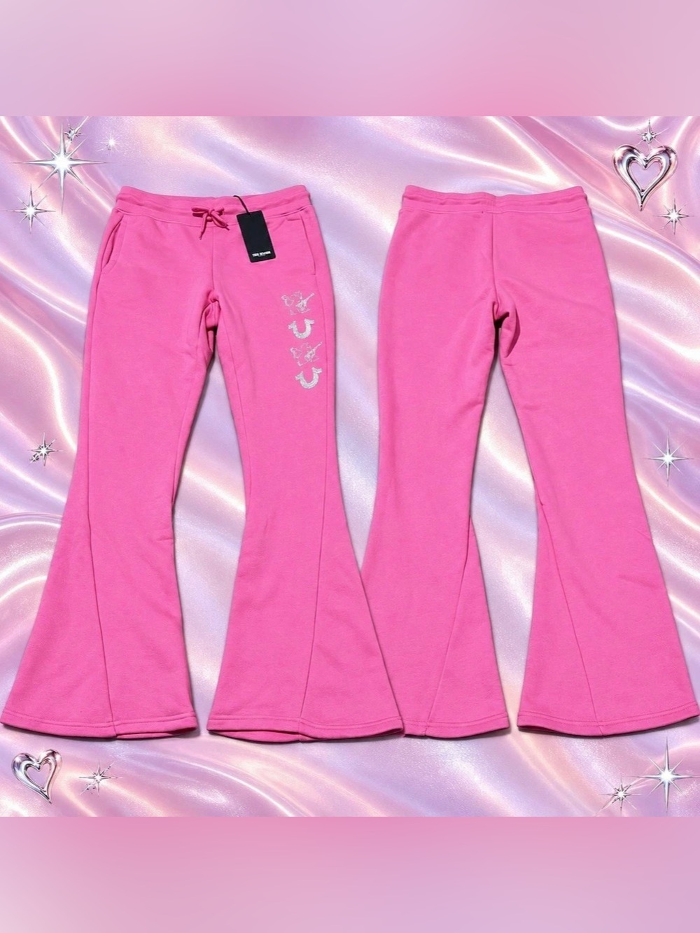 NWT True Religion Hot Pink Glitter Graphic Flare Sweatpants | S/P